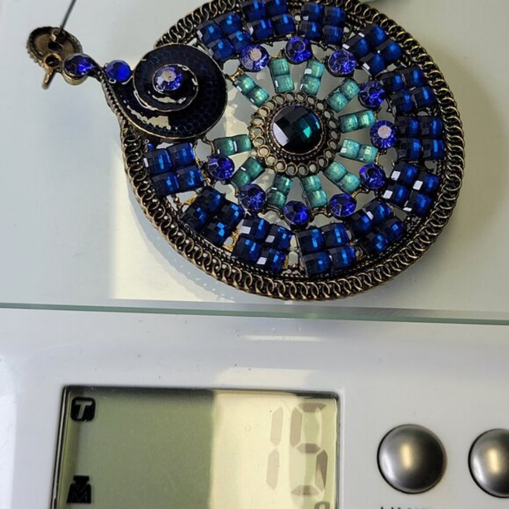 Cobalt Blue Rhinestone Circular Statement Earrings - image 6